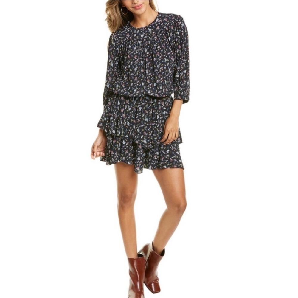 Zadig & Voltaire Rooka Mini Dress Navy Floral Tiered Ruffle Small